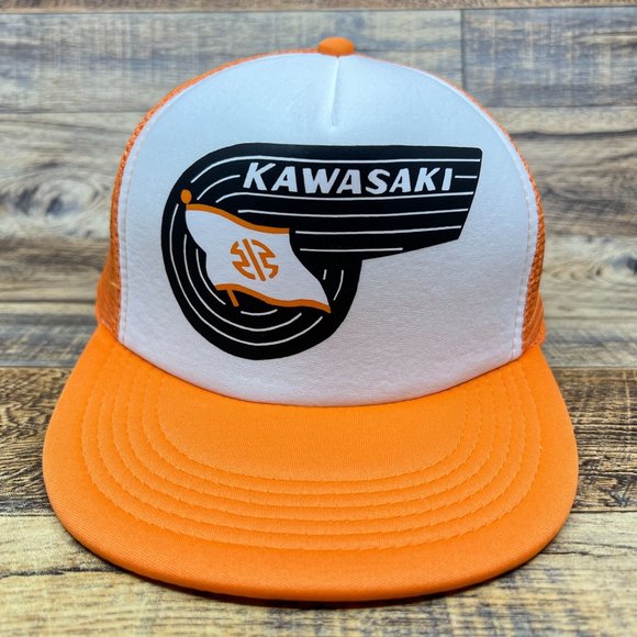 Vintage Kawasaki Ninja H2 Motorcycle Mens Trucker Hat Orange Snapback Ball Cap - Picture 2 of 7